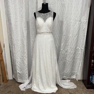 white formal wedding dress sequence mesh and rhinestones